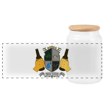 Deutsches Reinheitsgebot1516 Hopfen, Malz, Hefe - Panorama Keksdose mit Holzdeckel - Weiß - Vorne