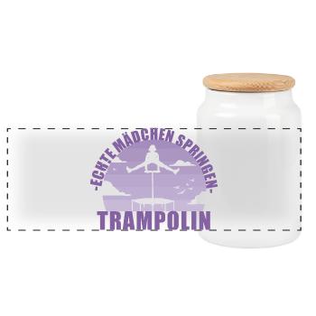 Echte Mädchen springen Trampolin Geschenk - Panorama Keksdose mit Holzdeckel - Weiß - Vorne