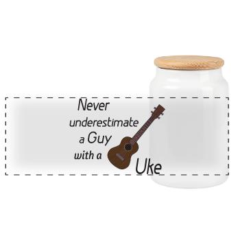 Never underestimate a guy with a Uke! schwarz - Panorama Keksdose mit Holzdeckel - Weiß - Vorne