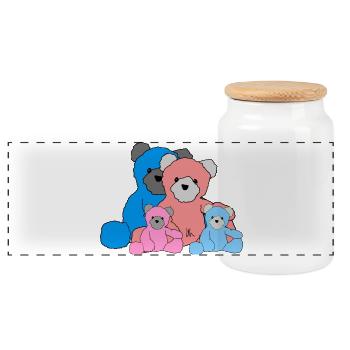 Famille Teddy - Boîte à biscuits avec couvercle en bois - blanc - Devant