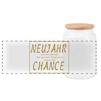 Neues Jahr Neue Chance - Slogan Spruch - Panorama Keksdose mit Holzdeckel - Weiß - Vorne
