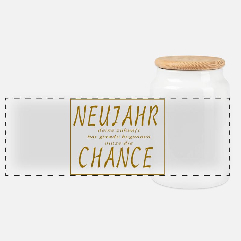 Neues Jahr Neue Chance - Slogan Spruch - Panorama Keksdose mit Holzdeckel - Weiß
