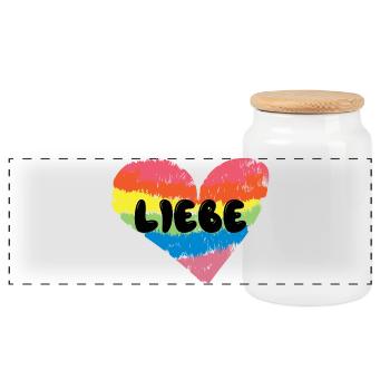 Lgbt Spruch Liebe Herz Beziehung Regenbogen - Panorama Keksdose mit Holzdeckel - Weiß - Vorne