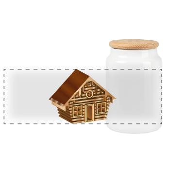 zauberhafte Blockhütte im 3D Stil in Holz Optik - Panorama Keksdose mit Holzdeckel - Weiß - Vorne