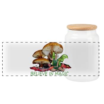 Believe in magic in the Mushroom Forest - Panoramic Cookie Jar with Wooden Lid - white - Front