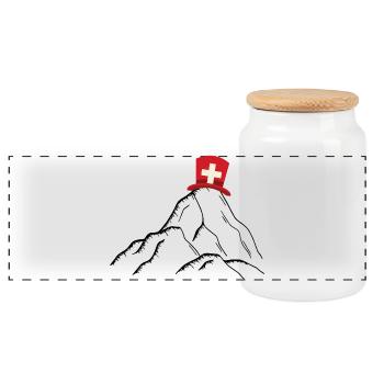 Switzerland - Swiss Mountains - Panoramic Cookie Jar with Wooden Lid - white - Front