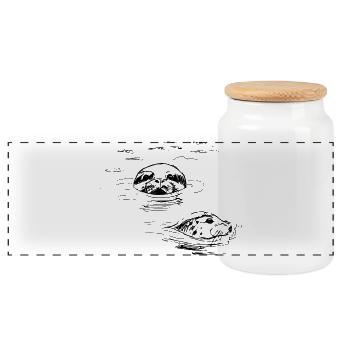 hand drawn seals, Shetland - Panoramic Cookie Jar with Wooden Lid - white - Front
