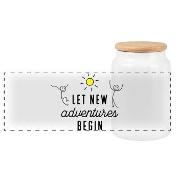Adventure or new beginning - Panoramic Cookie Jar with Wooden Lid - white - Front