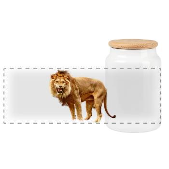 Lion - Panoramic Cookie Jar with Wooden Lid - white - Front