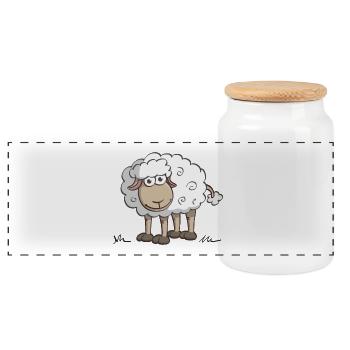 Illustration joyeuse d’un mouton souriant - Boîte à biscuits avec couvercle en bois - blanc - Devant