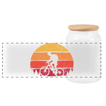 Twin Cyclist Sunset Silhouette - Panoramic Cookie Jar with Wooden Lid - white - Front