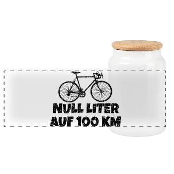 Null Liter auf 100 KM Rennrad (Vintage Schwarz) - Panorama Keksdose mit Holzdeckel - Weiß - Vorne