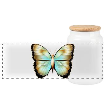 hand-drawn gold shimmering butterfly - Panoramic Cookie Jar with Wooden Lid - white - Front