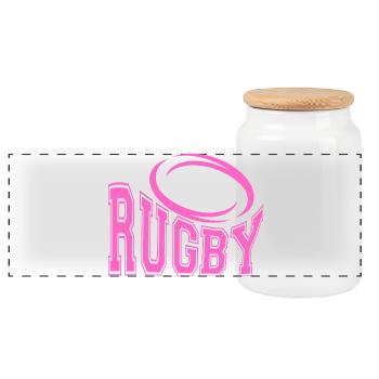 Women's Rugby - Women's Rugby Fans T-Shirt - Panoramic Cookie Jar with Wooden Lid - white - Front