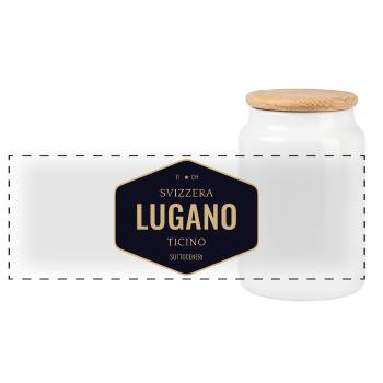 Lugano, Switzerland - Panoramic Cookie Jar with Wooden Lid - white - Front