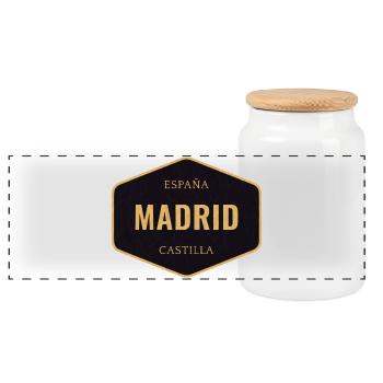 Madrid Castilla Vintage Abzeichen - Panorama Keksdose mit Holzdeckel - Weiß - Vorne