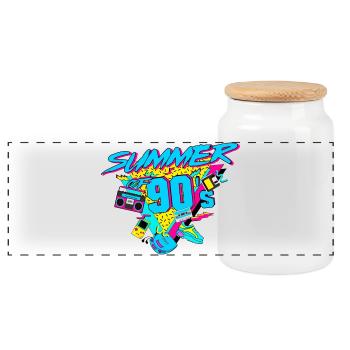 Été des années 90 Rétro - Boîte à biscuits avec couvercle en bois - blanc - Devant