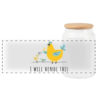 I will hendl this - Mama, Familie, Küken, Huhn - Panorama Keksdose mit Holzdeckel - Weiß - Vorne