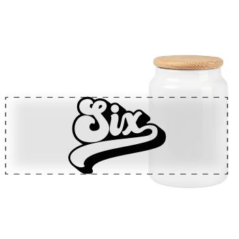 Six 6th Birthday Kids Boys Girls 6 Years Old - Panoramic Cookie Jar with Wooden Lid - white - Front