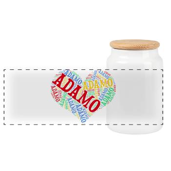 Adamo word cloud heart t-shirt gift t-shirt - Panoramic Cookie Jar with Wooden Lid - white - Front
