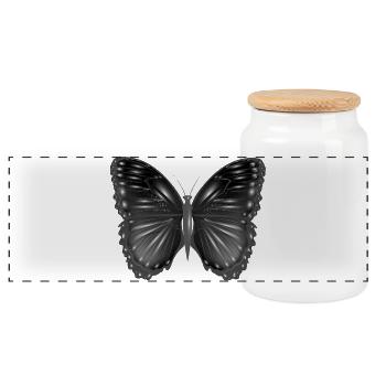 Papillon fantaisie noir avec reflets - Boîte à biscuits avec couvercle en bois - blanc - Devant