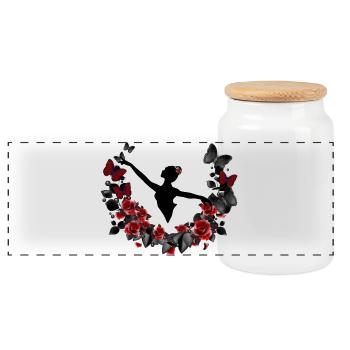 Ballerina Silhouette mit Eukalyptus & roten Rosen - Panorama Keksdose mit Holzdeckel - Weiß - Vorne