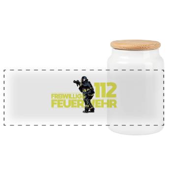 Freiwillige Feuerwehr Feuerwehrmann 112 - Panorama Keksdose mit Holzdeckel - Weiß - Vorne