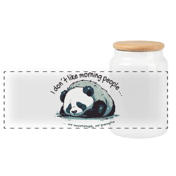 I Don't Like Morning People Panda Saying - Panoramic Cookie Jar with Wooden Lid - white - Front