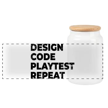 Design Code Spieltest Wiederholung - Panorama Keksdose mit Holzdeckel - Weiß - Vorne