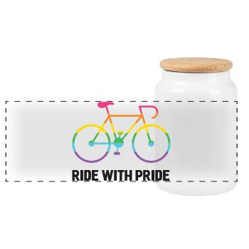 LGBTQ Cyclist - Ride With Pride - Panoramic Cookie Jar with Wooden Lid - white - Front