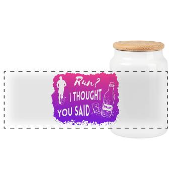 Run I thought you said Rum Funny Quote - Panoramic Cookie Jar with Wooden Lid - white - Front