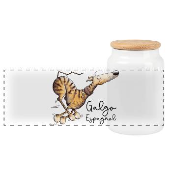 Happy Galgo Espagnol Wildhund Hunde Cartoon - Panorama Keksdose mit Holzdeckel - Weiß - Vorne