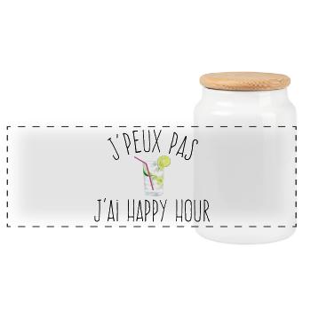J'peux pas j'ai happy hour  - Boîte à biscuits avec couvercle en bois - blanc - Devant