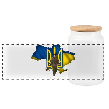 Ukraine outline trident Zelensky - Panoramic Cookie Jar with Wooden Lid - white - Front