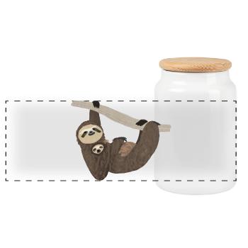 Faultier mit Baby, Handzeichnung - Panorama Keksdose mit Holzdeckel - Weiß - Vorne