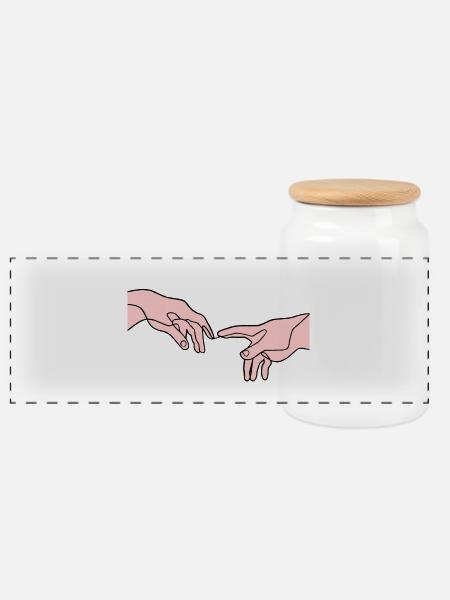 The Creation of Adam hands - Panoramic Cookie Jar with Wooden Lid - white