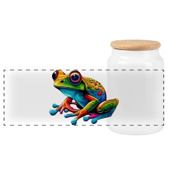 Frog - Panoramic Cookie Jar with Wooden Lid - white - Front