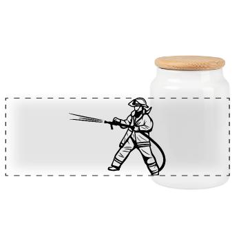 Fireman - Panoramic Cookie Jar with Wooden Lid - white - Front