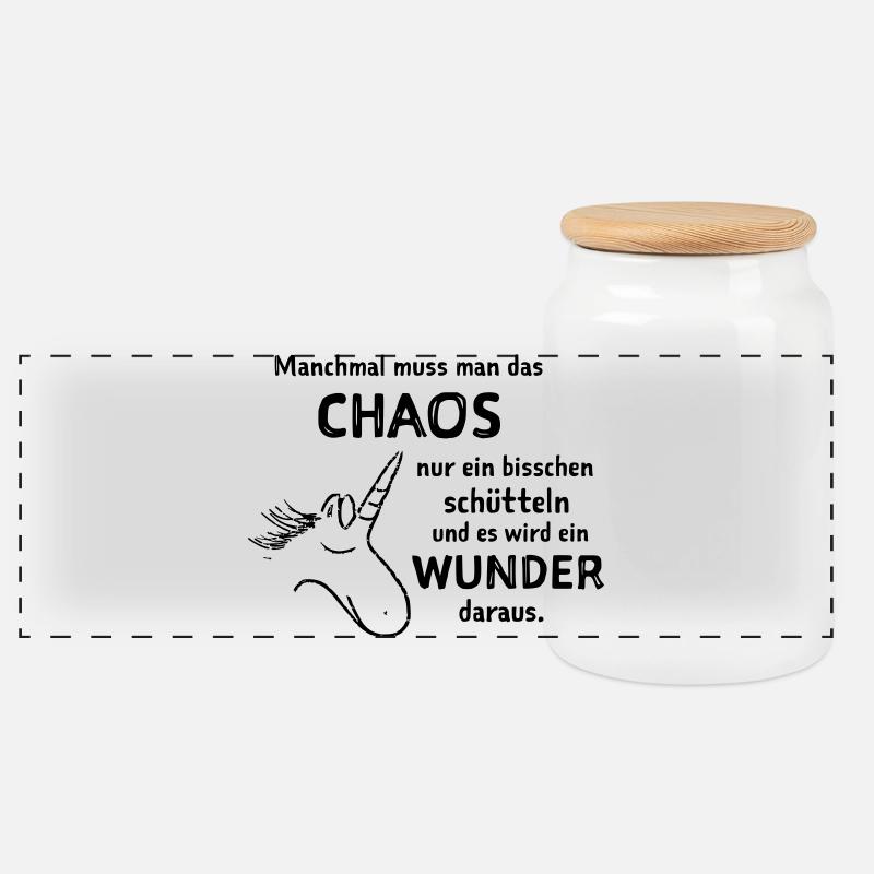 lustiger Spruch witzige Sprüche Chaos schütteln - Panorama Keksdose mit Holzdeckel - Weiß