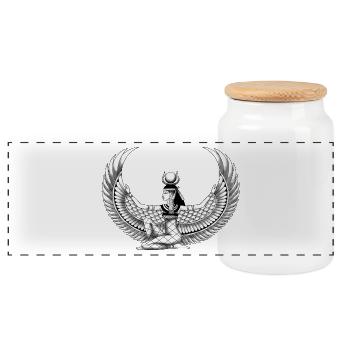 Egyptian Drawing Goddess Isis Egypt - Panoramic Cookie Jar with Wooden Lid - white - Front