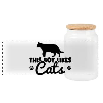 Garçon chat - Boîte à biscuits avec couvercle en bois - blanc - Devant