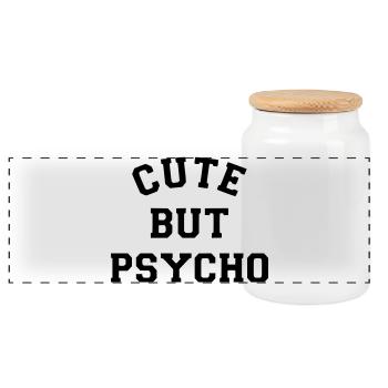 Cute but psycho. Nice but psychopath. Humour* - Panoramic Cookie Jar with Wooden Lid - white - Front