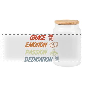 Grace Emotion Passion Dedication - Panorama Keksdose mit Holzdeckel - Weiß - Vorne