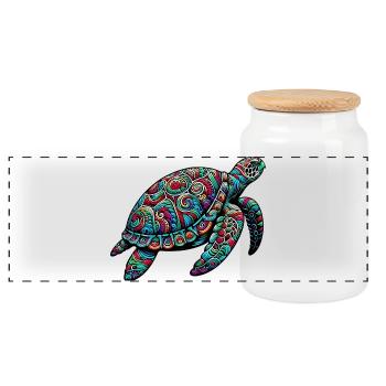Turtle - Panoramic Cookie Jar with Wooden Lid - white - Front