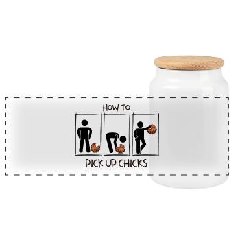 How to pick up girls - How to pick up chicks. - Panoramic Cookie Jar with Wooden Lid - white - Front