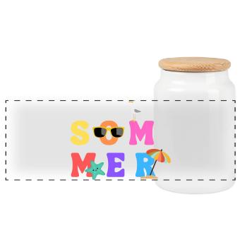 Sommer - Summer - Sommerliebe - Sonne - Sun - Panoramic Cookie Jar with Wooden Lid - white - Front
