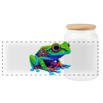 Frog - Panoramic Cookie Jar with Wooden Lid - white - Front