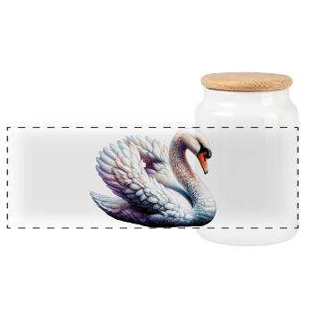 Swan - Panoramic Cookie Jar with Wooden Lid - white - Front