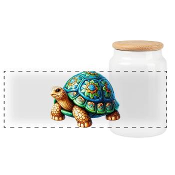 Turtle - Panoramic Cookie Jar with Wooden Lid - white - Front