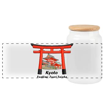 Kyoto, Japan, Fushimi Inari Taisha Handzeichnung - Panorama Keksdose mit Holzdeckel - Weiß - Vorne